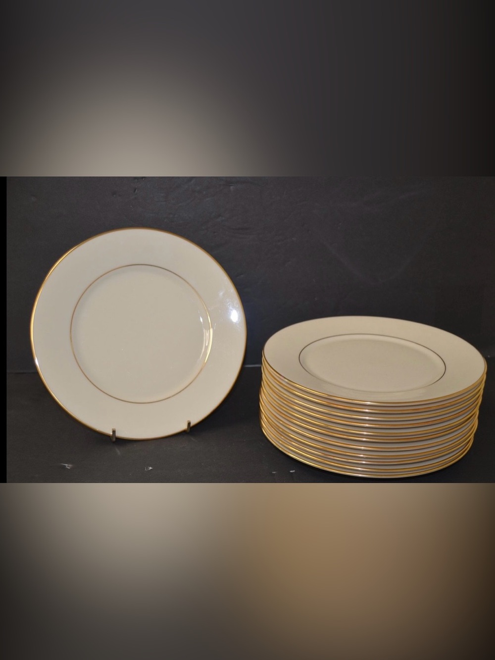 Lenox Cosmopolitan Collection Hayworth Ivory Gold Rim Appetizer Dishes Set of 10